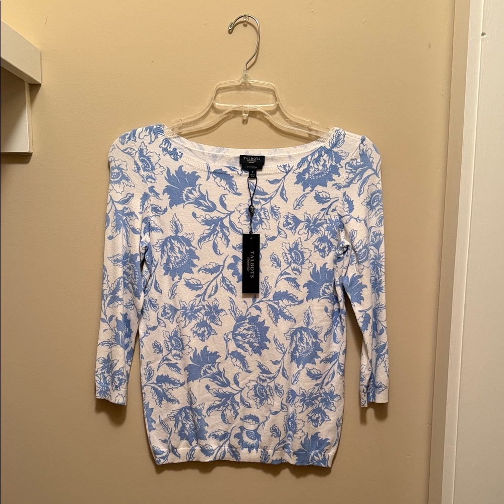 Talbots Blue Floral Long Sleeve Top